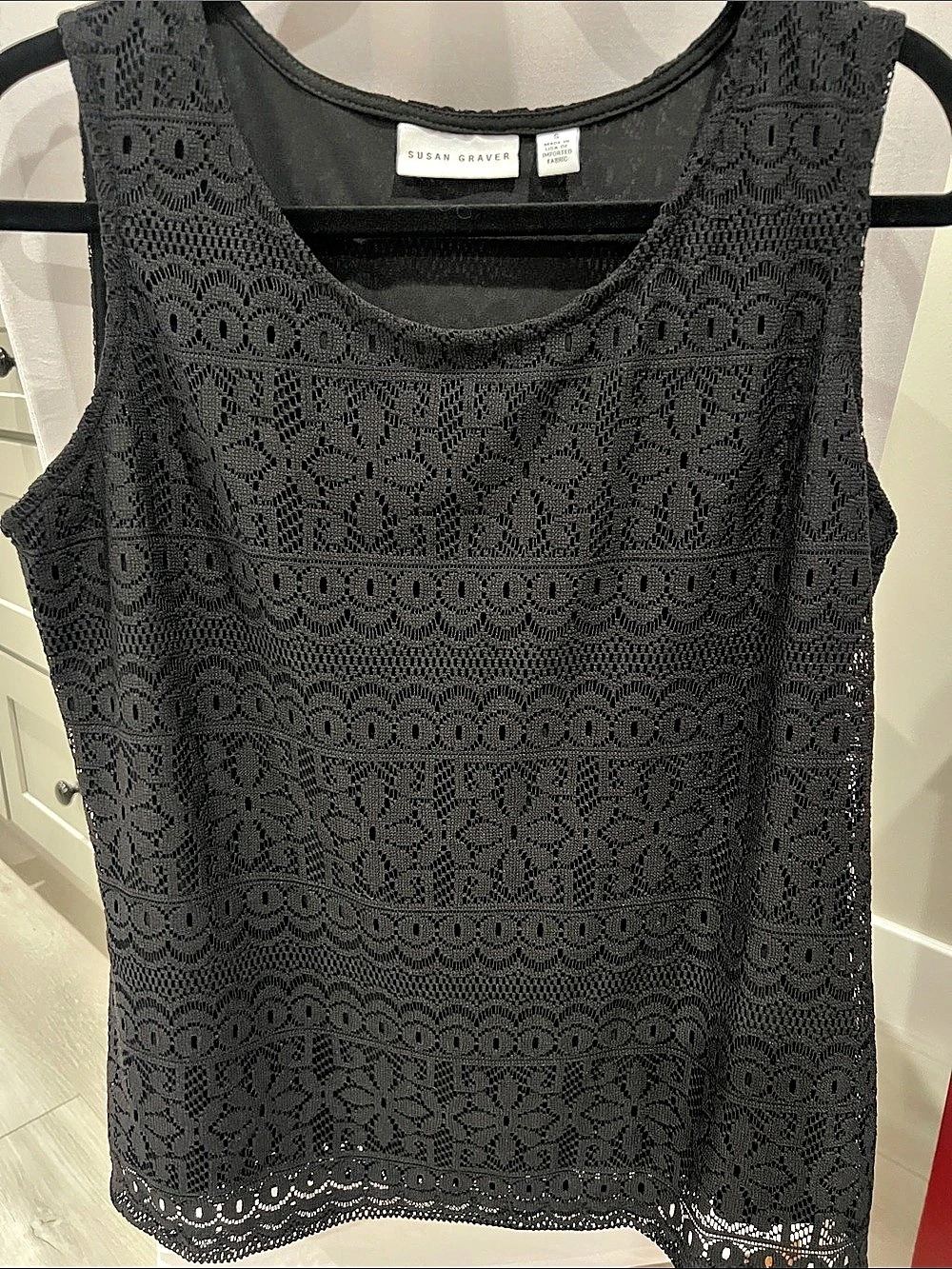 Susan Graver Black Lace Tank Top Size Small Like New